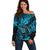 Hawaii Shaka Sign Off Shoulder Sweater Polynesian Pattern Sky Blue Version LT01 Women Blue - Polynesian Pride