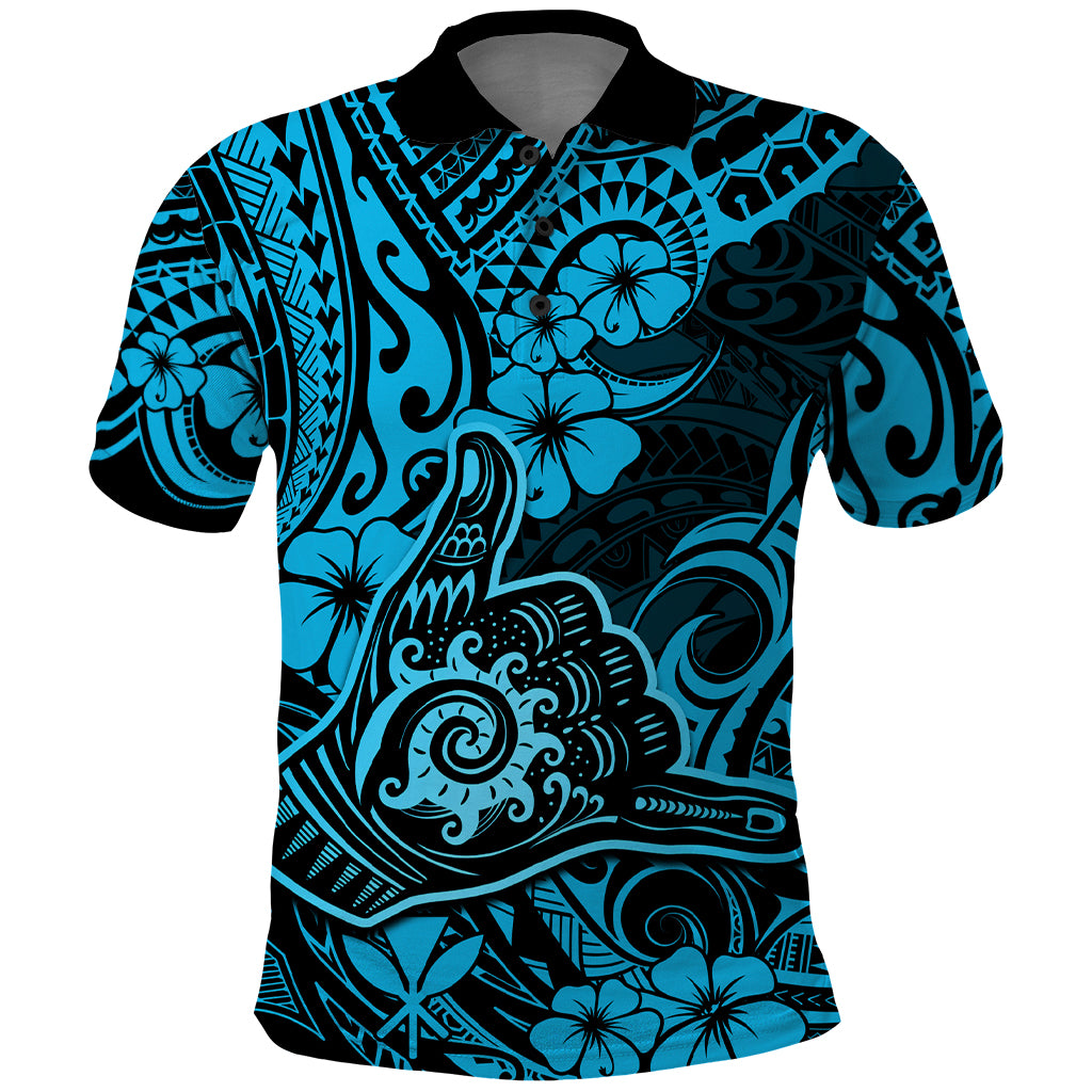 Hawaii Shaka Sign Polo Shirt Polynesian Pattern Sky Blue Version LT01 Blue - Polynesian Pride