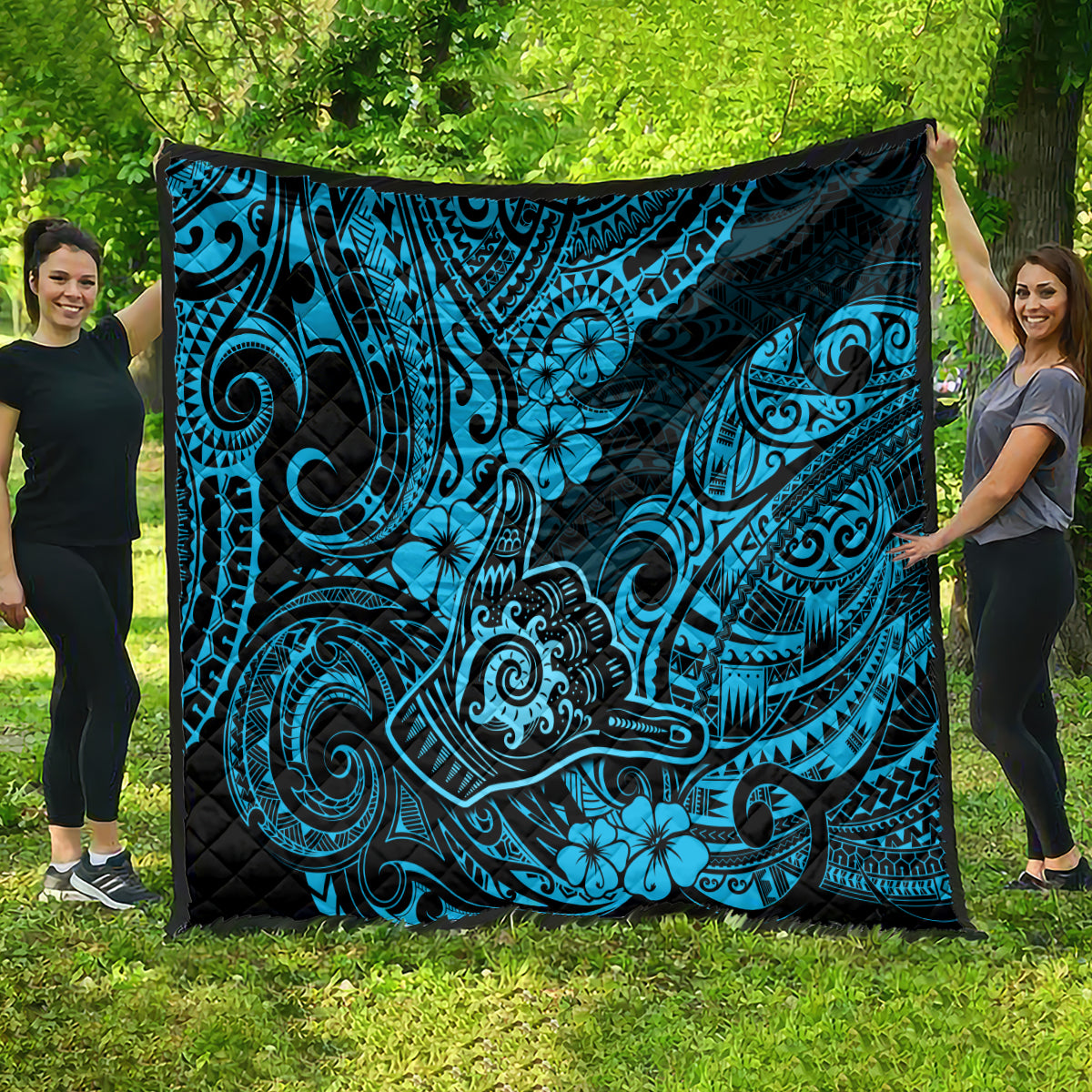 Hawaii Shaka Sign Quilt Polynesian Pattern Sky Blue Version LT01 - Polynesian Pride