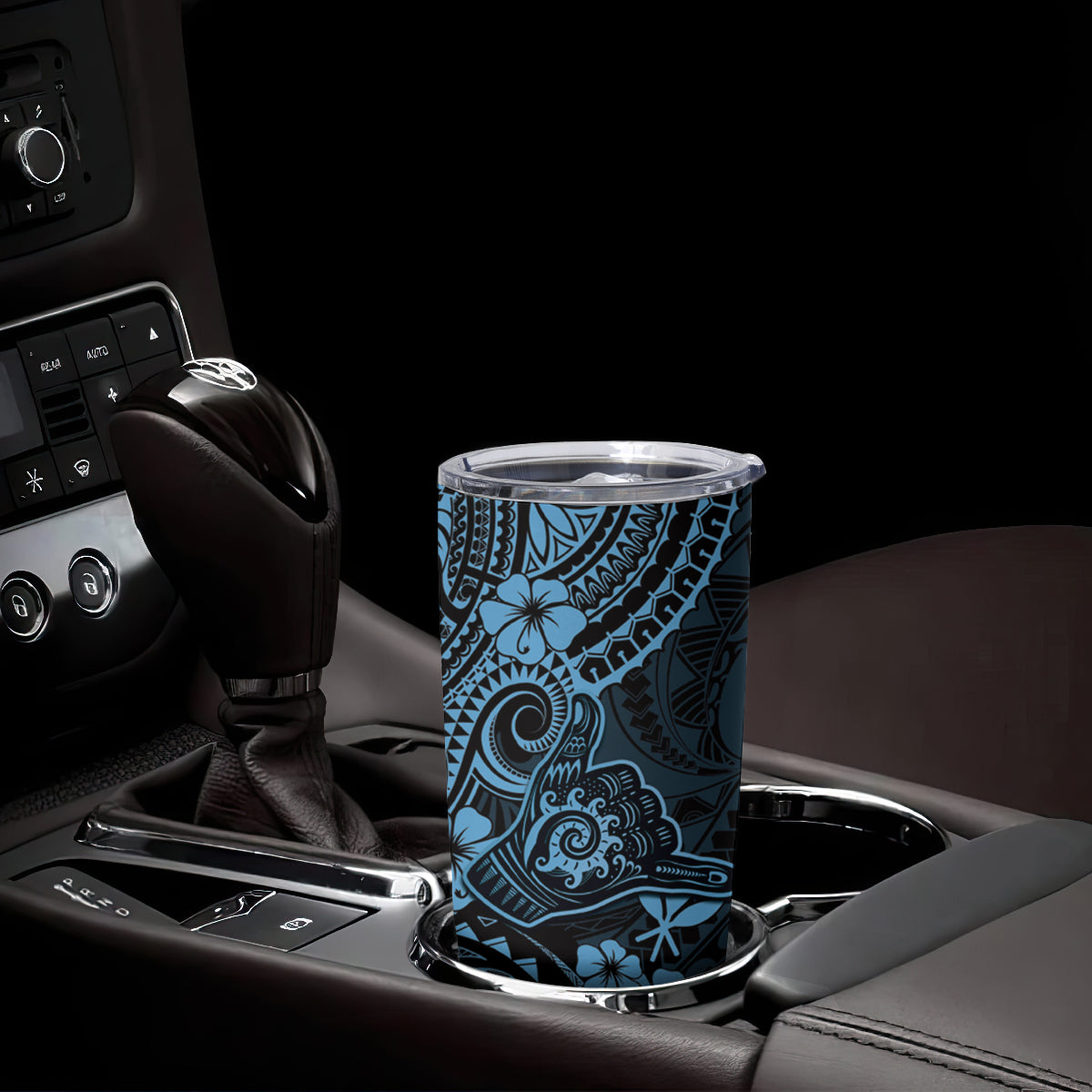 Hawaii Shaka Sign Tumbler Cup Polynesian Pattern Sky Blue Version
