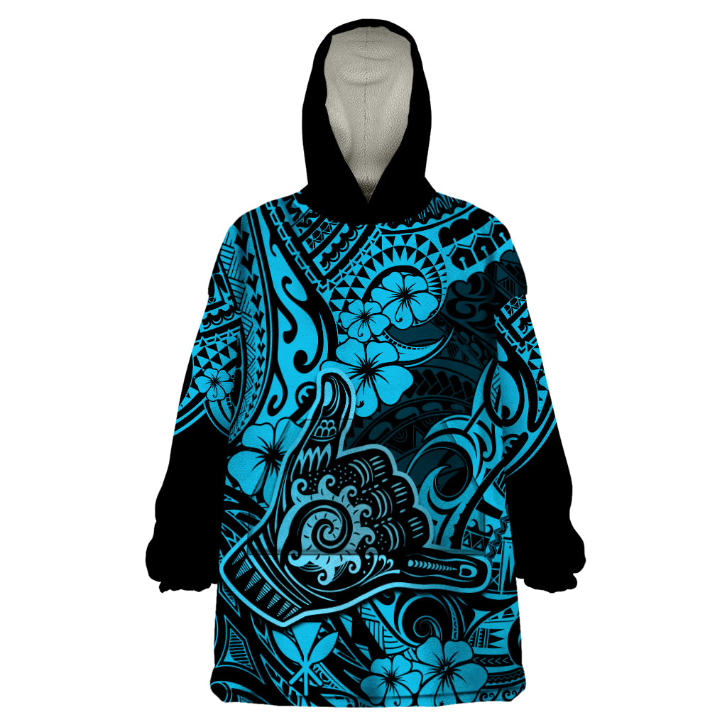 Hawaii Shaka Sign Wearable Blanket Hoodie Polynesian Pattern Sky Blue Version LT01 One Size Blue - Polynesian Pride