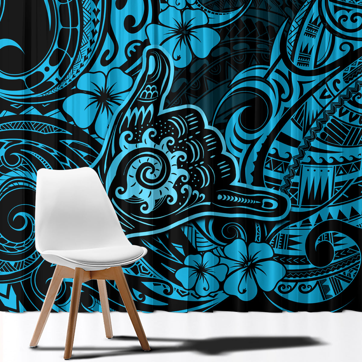 Hawaii Shaka Sign Window Curtain Polynesian Pattern Sky Blue Version LT01 - Polynesian Pride