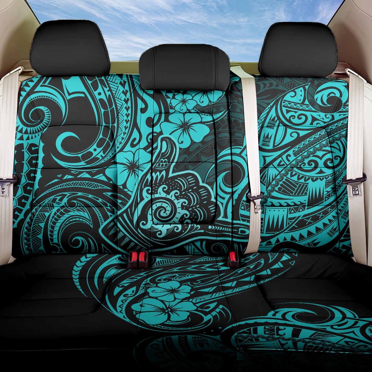 Hawaii Shaka Sign Back Car Seat Cover Polynesian Pattern Turquoise Version