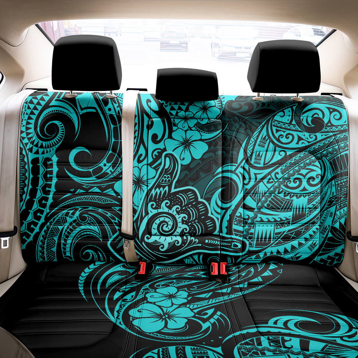 Hawaii Shaka Sign Back Car Seat Cover Polynesian Pattern Turquoise Version