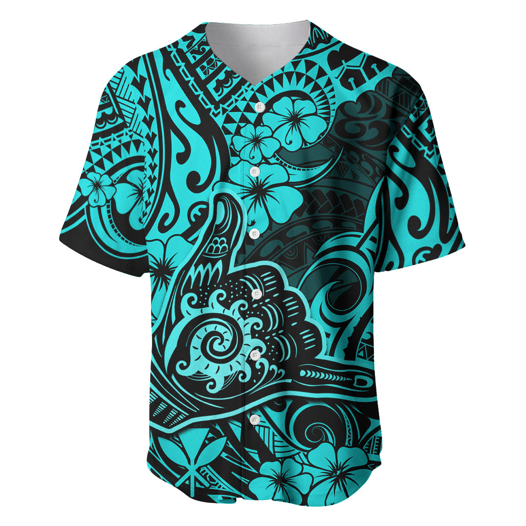 Hawaii Shaka Sign Baseball Jersey Polynesian Pattern Turquoise Version LT01 Turquoise - Polynesian Pride