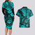 Hawaii Shaka Sign Couples Matching Long Sleeve Bodycon Dress and Hawaiian Shirt Polynesian Pattern Turquoise Version LT01 - Polynesian Pride