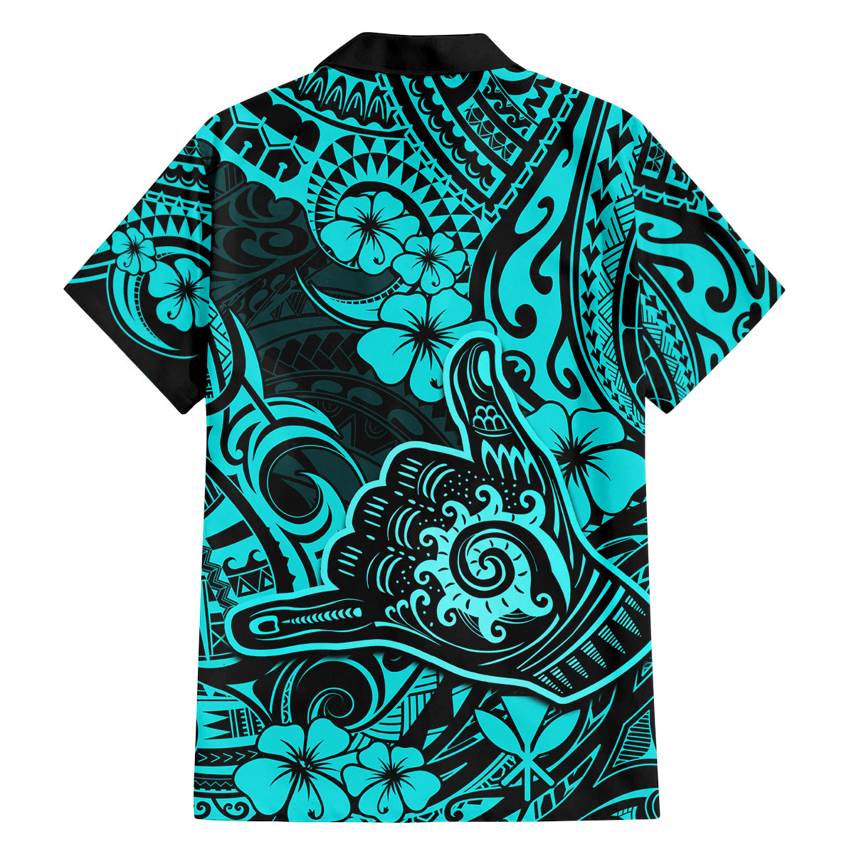 Hawaii Shaka Sign Family Matching Long Sleeve Bodycon Dress and Hawaiian Shirt Polynesian Pattern Turquoise Version LT01 - Polynesian Pride