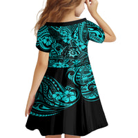 Hawaii Shaka Sign Family Matching Off Shoulder Long Sleeve Dress and Hawaiian Shirt Polynesian Pattern Turquoise Version LT01 - Polynesian Pride