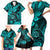 Hawaii Shaka Sign Family Matching Short Sleeve Bodycon Dress and Hawaiian Shirt Polynesian Pattern Turquoise Version LT01 - Polynesian Pride