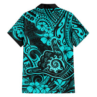 Hawaii Shaka Sign Family Matching Summer Maxi Dress and Hawaiian Shirt Polynesian Pattern Turquoise Version LT01 - Polynesian Pride