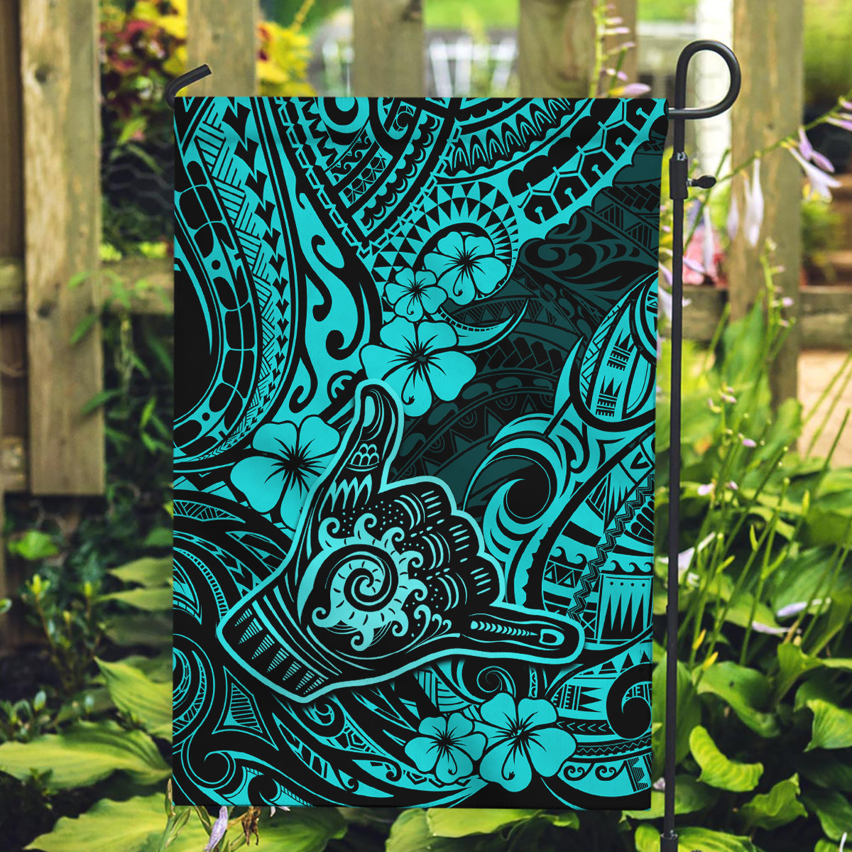 Hawaii Shaka Sign Garden Flag Polynesian Pattern Turquoise Version LT01 Garden Flag Turquoise - Polynesian Pride