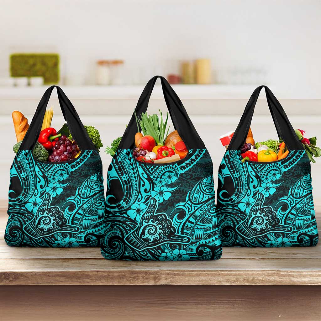 Hawaii Shaka Sign Grocery Bag Polynesian Pattern Turquoise Version LT01 3-pack One Size Turquoise - Polynesian Pride