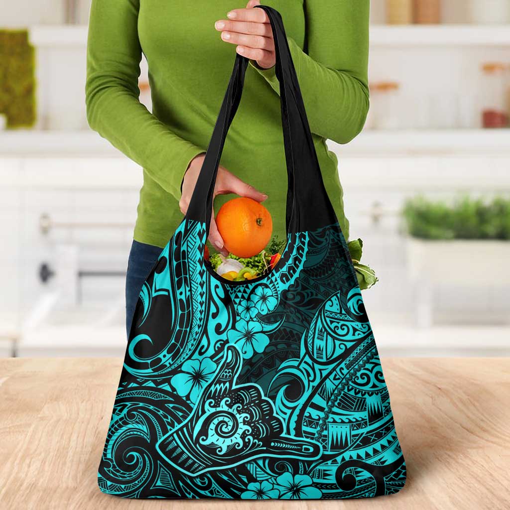 Hawaii Shaka Sign Grocery Bag Polynesian Pattern Turquoise Version LT01 - Polynesian Pride