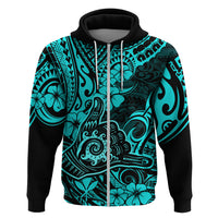 Hawaii Shaka Sign Hoodie Polynesian Pattern Turquoise Version LT01 Zip Hoodie Turquoise - Polynesian Pride