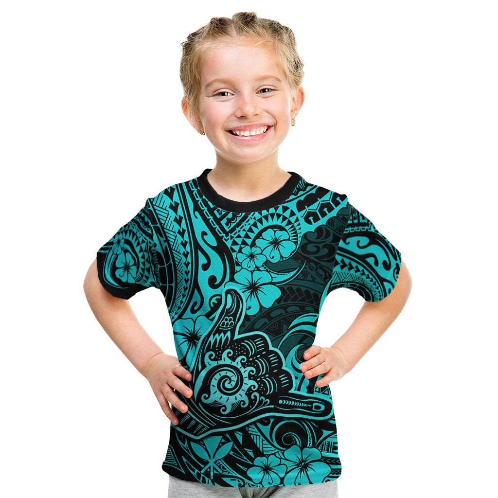 Hawaii Shaka Sign Kid T Shirt Polynesian Pattern Turquoise Version LT01 Turquoise - Polynesian Pride