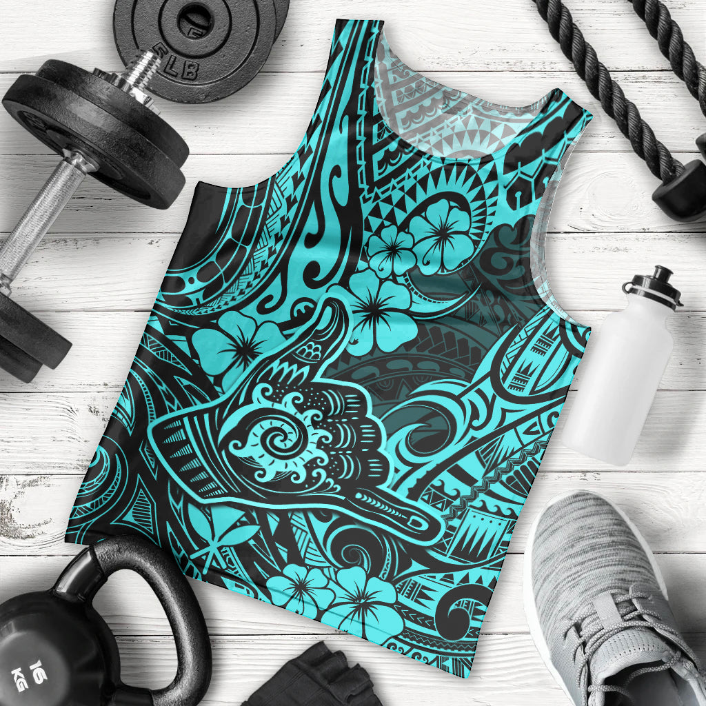 Hawaii Shaka Sign Men Tank Top Polynesian Pattern Turquoise Version LT01 Turquoise - Polynesian Pride