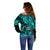 Hawaii Shaka Sign Off Shoulder Sweater Polynesian Pattern Turquoise Version LT01 - Polynesian Pride