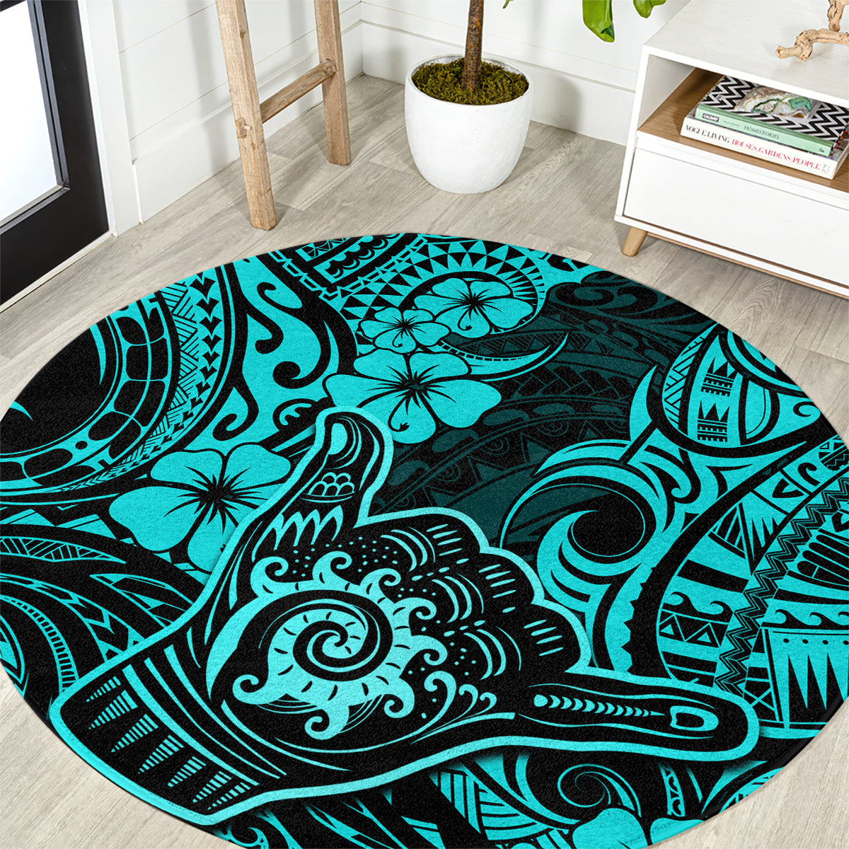 Hawaii Shaka Sign Round Carpet Polynesian Pattern Turquoise Version LT01 Turquoise - Polynesian Pride