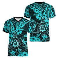 Hawaii Shaka Sign Women V Neck T Shirt Polynesian Pattern Turquoise Version LT01 - Polynesian Pride