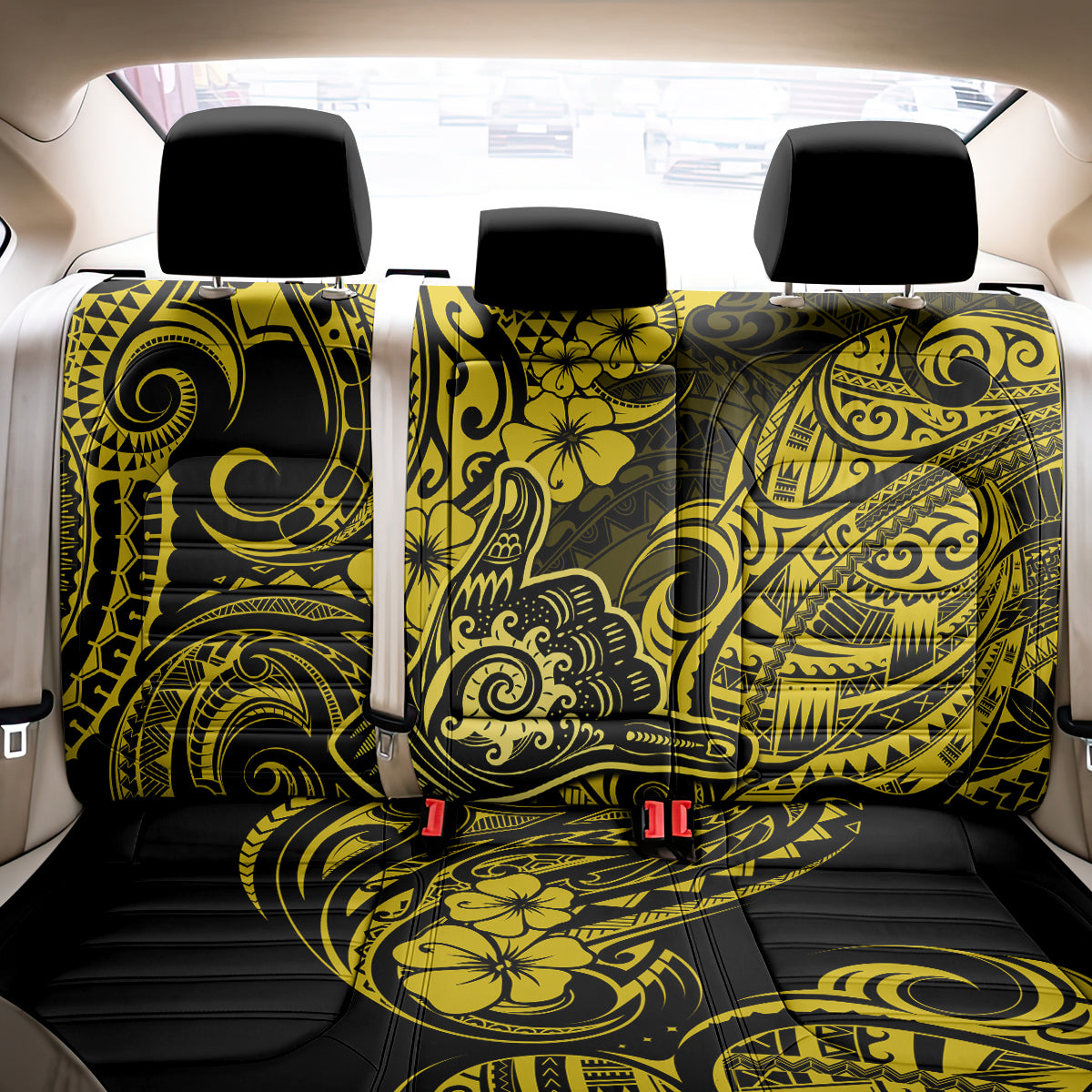 Hawaii Shaka Sign Back Car Seat Cover Polynesian Pattern Yellow Version