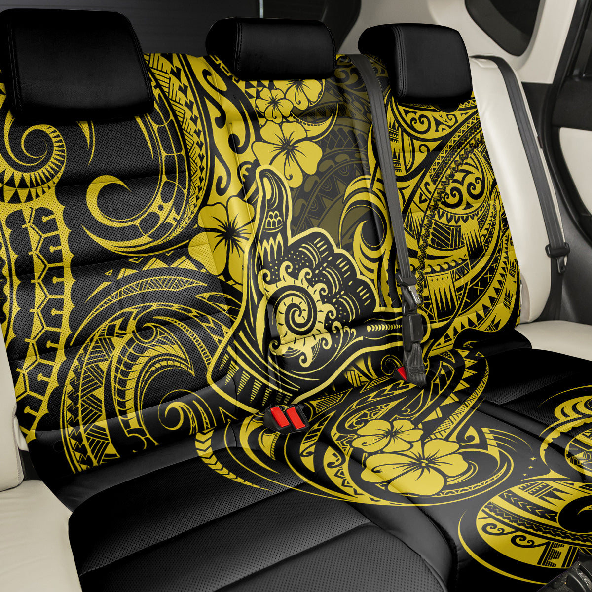 Hawaii Shaka Sign Back Car Seat Cover Polynesian Pattern Yellow Version