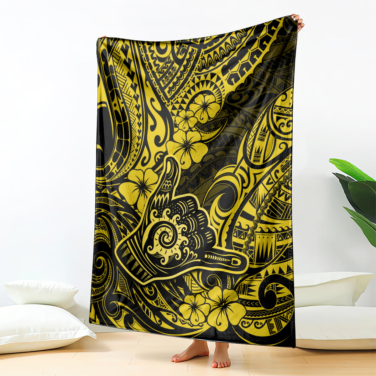 Hawaii Shaka Sign Blanket Polynesian Pattern Yellow Version LT01 Yellow - Polynesian Pride