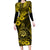 Hawaii Shaka Sign Family Matching Long Sleeve Bodycon Dress and Hawaiian Shirt Polynesian Pattern Yellow Version LT01 Mom's Dress Yellow - Polynesian Pride