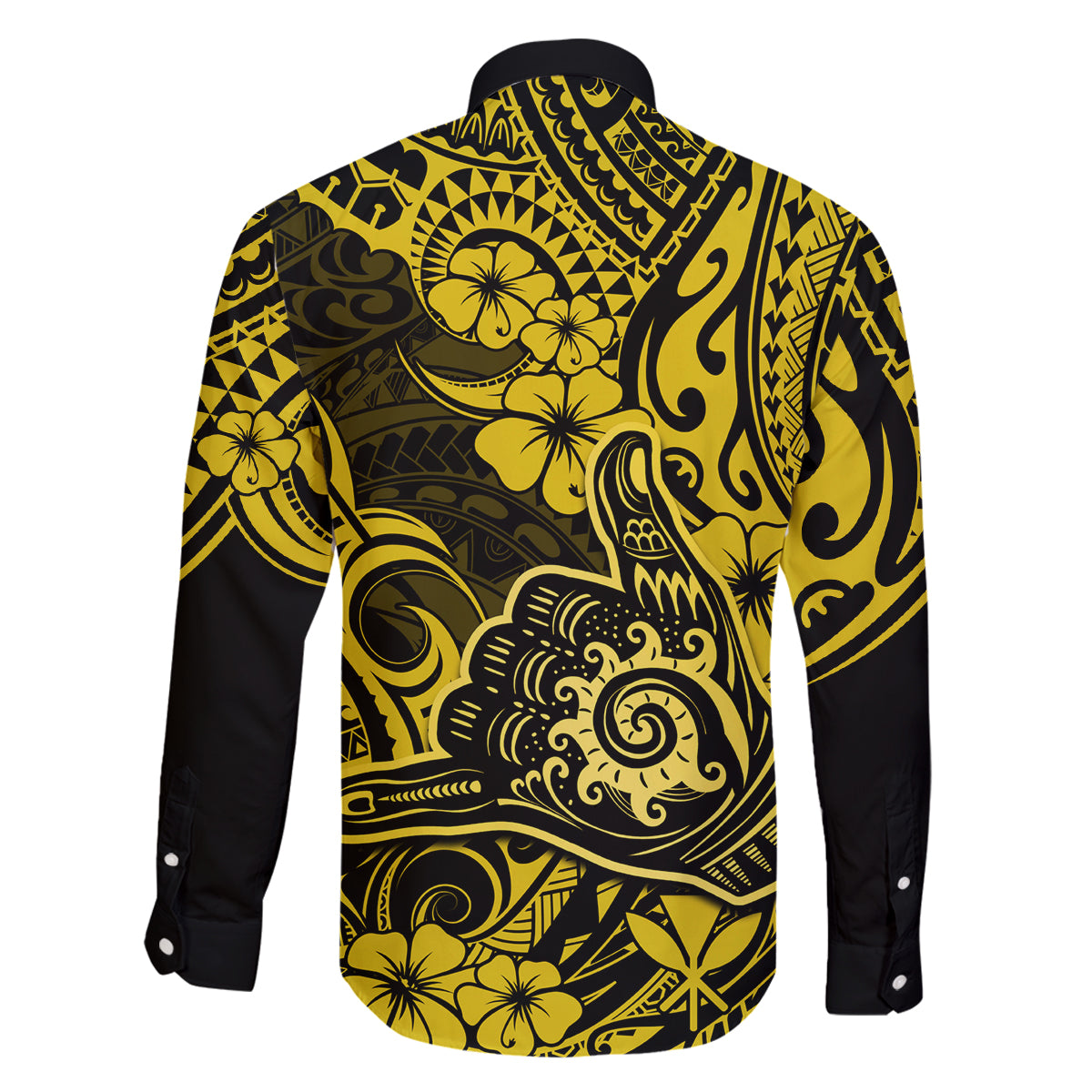 Hawaii Shaka Sign Family Matching Off Shoulder Long Sleeve Dress and Hawaiian Shirt Polynesian Pattern Yellow Version LT01 - Polynesian Pride