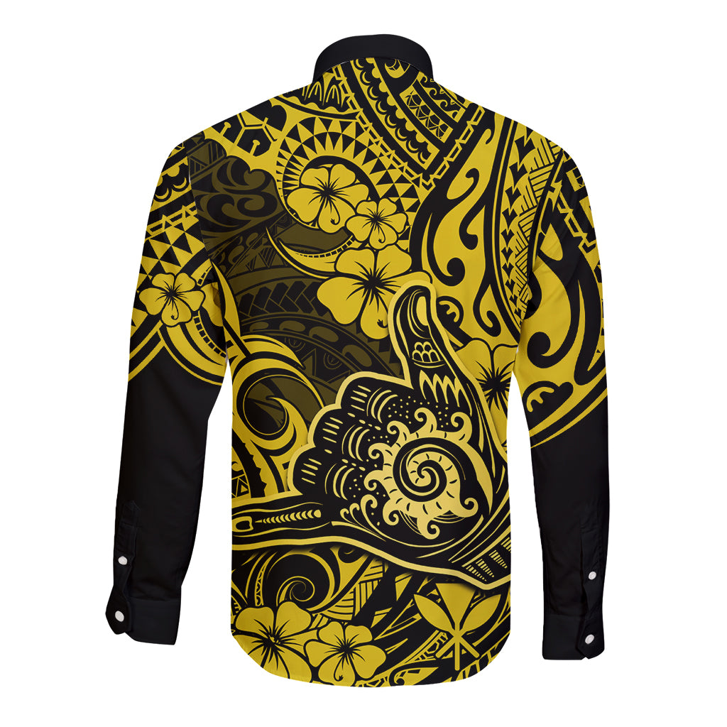 Hawaii Shaka Sign Long Sleeve Button Shirt Polynesian Pattern Yellow Version LT01 - Polynesian Pride