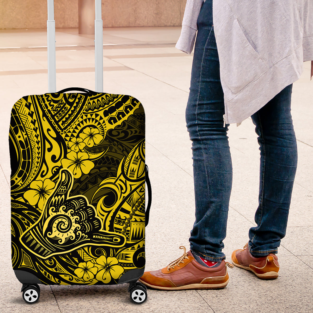 Hawaii Shaka Sign Luggage Cover Polynesian Pattern Yellow Version LT01 Yellow - Polynesian Pride