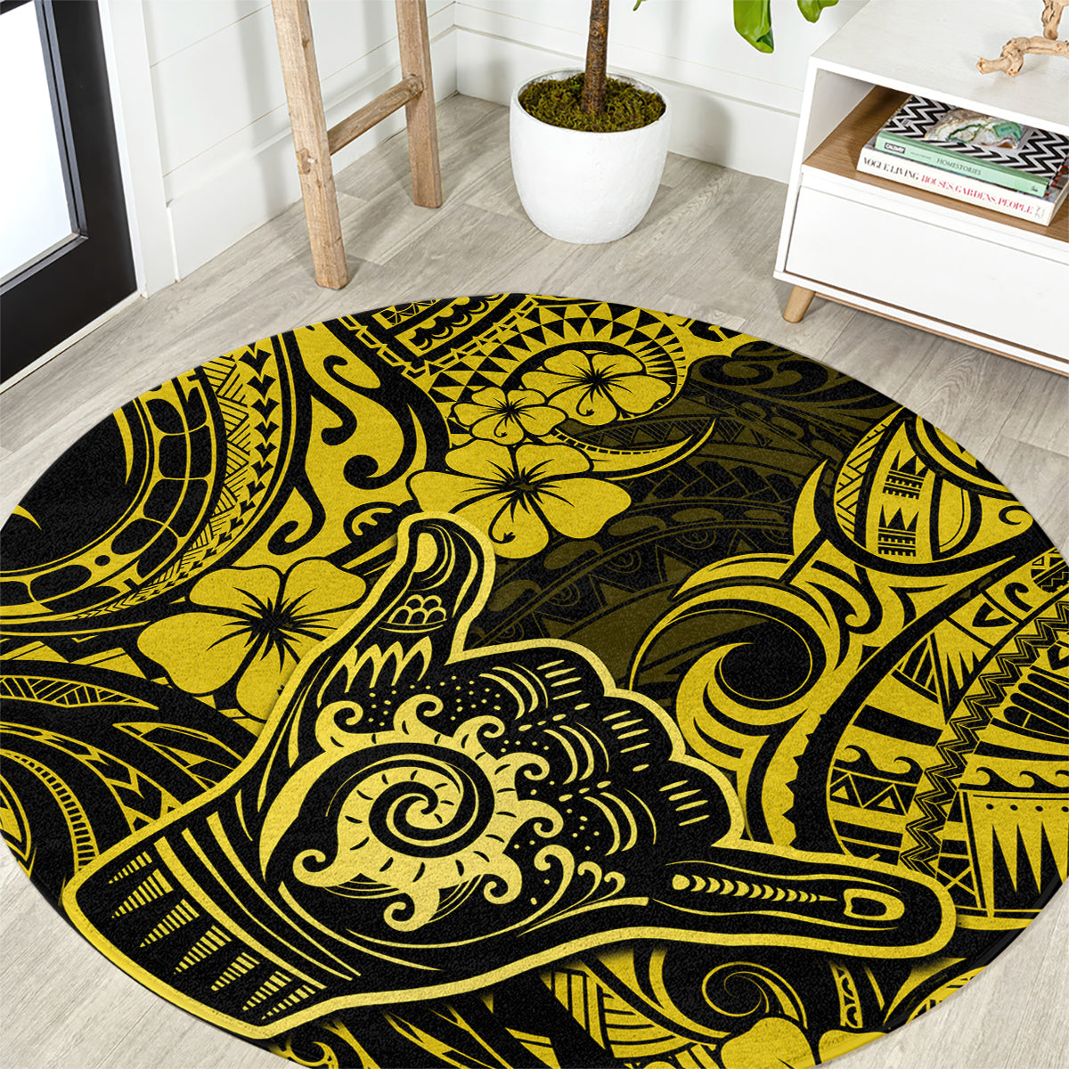 Hawaii Shaka Sign Round Carpet Polynesian Pattern Yellow Version LT01 Yellow - Polynesian Pride