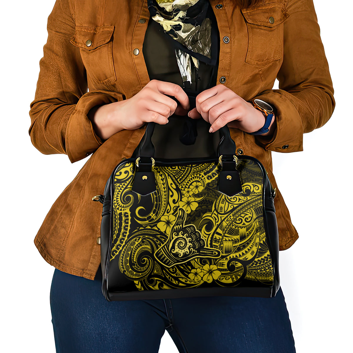 Hawaii Shaka Sign Shoulder Handbag Polynesian Pattern Yellow Version LT01 - Polynesian Pride