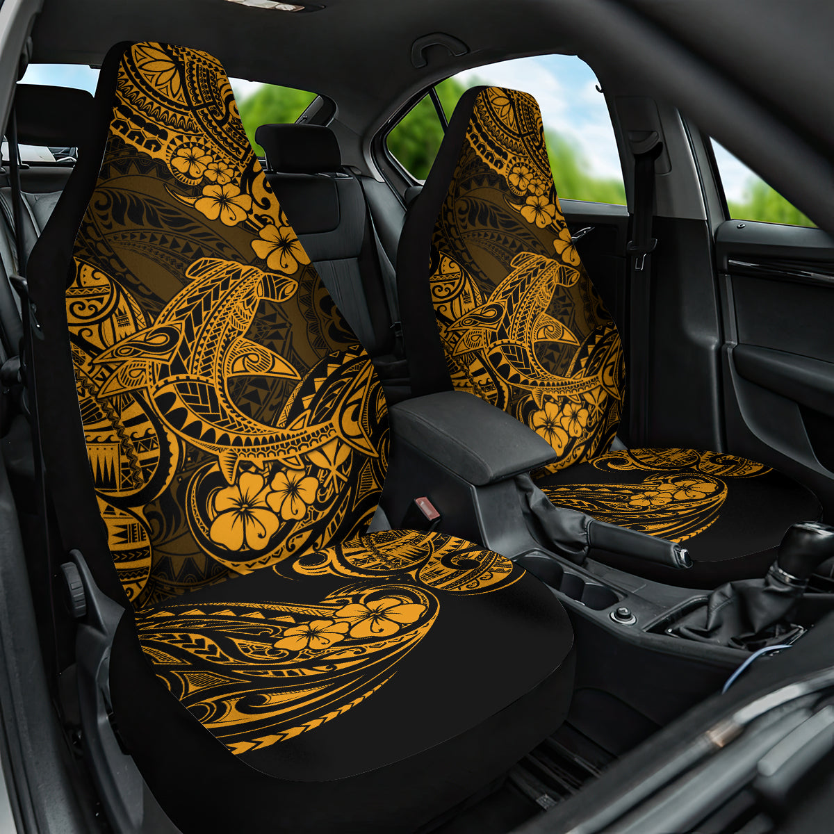 Hawaii Shark Car Seat Cover Polynesian Pattern Gold Version LT01 One Size Gold - Polynesian Pride