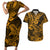 Hawaii Shark Couples Matching Short Sleeve Bodycon Dress and Hawaiian Shirt Polynesian Pattern Gold Version LT01 Gold - Polynesian Pride