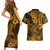 Hawaii Shark Couples Matching Short Sleeve Bodycon Dress and Hawaiian Shirt Polynesian Pattern Gold Version LT01 - Polynesian Pride