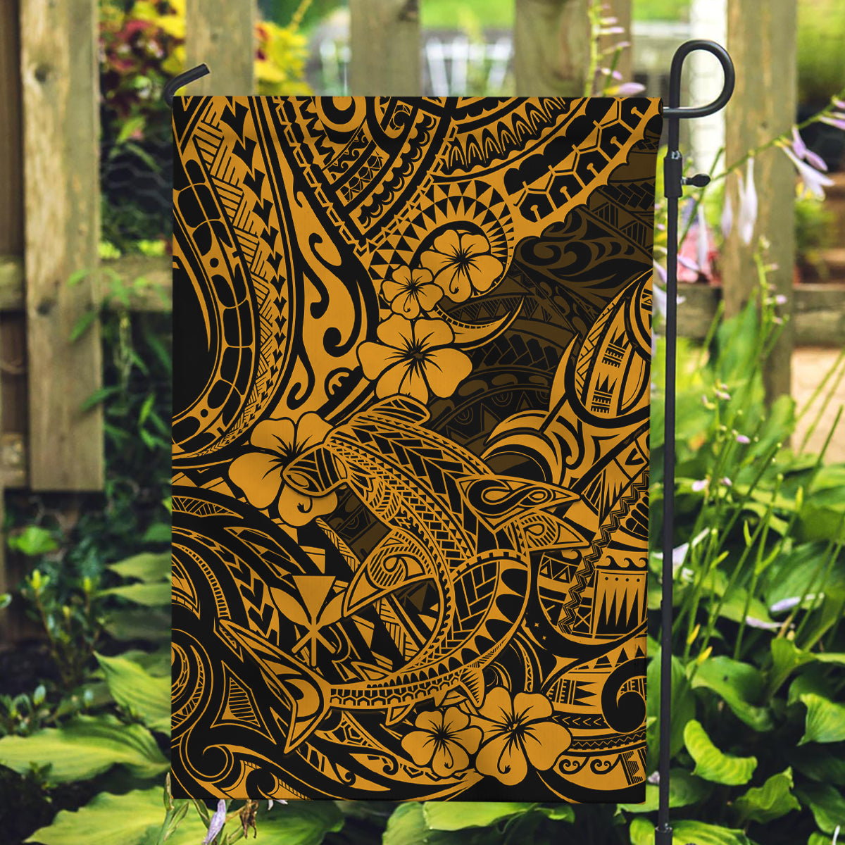 Hawaii Shark Garden Flag Polynesian Pattern Gold Version LT01 Garden Flag Gold - Polynesian Pride