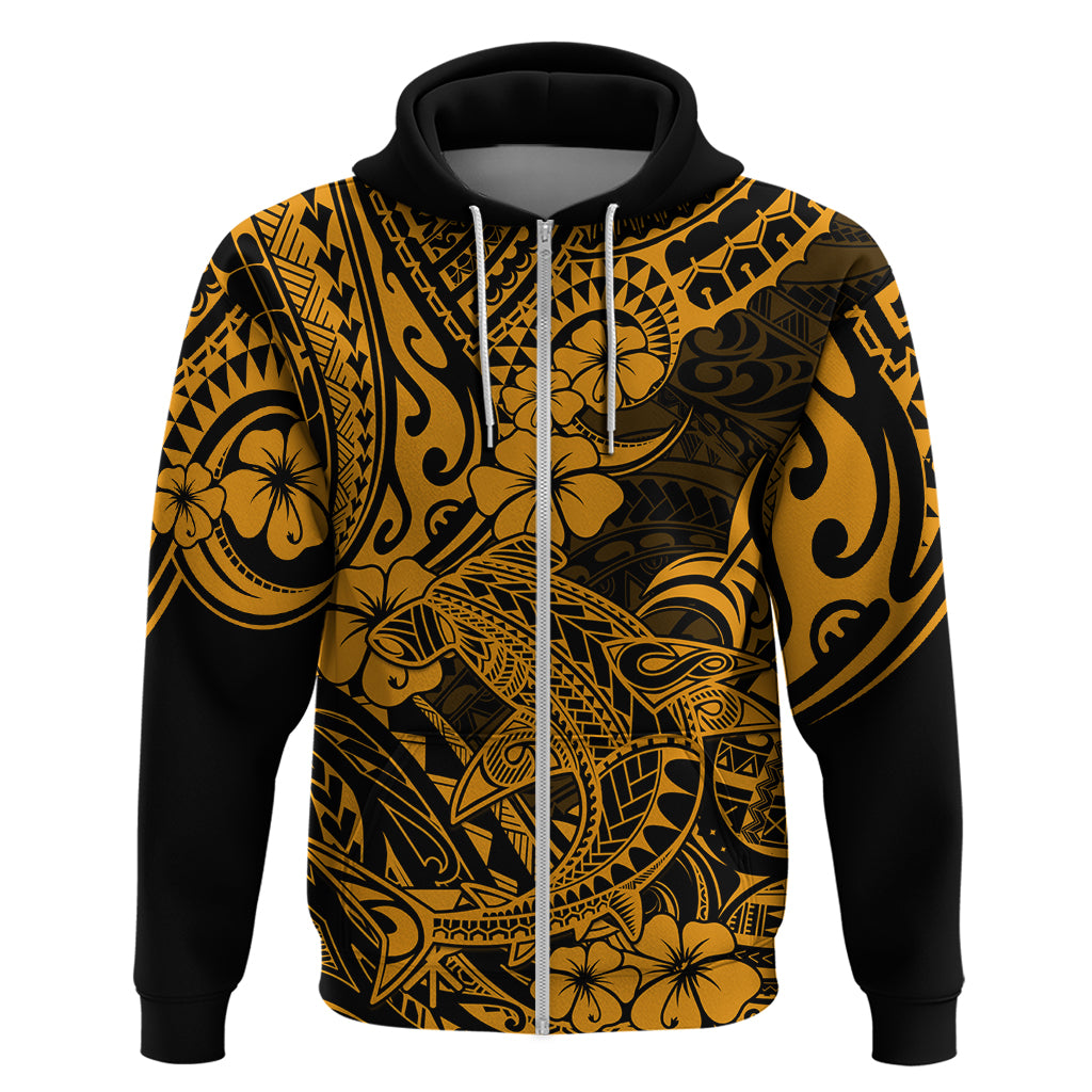 Hawaii Shark Hoodie Polynesian Pattern Gold Version LT01 Zip Hoodie Gold - Polynesian Pride