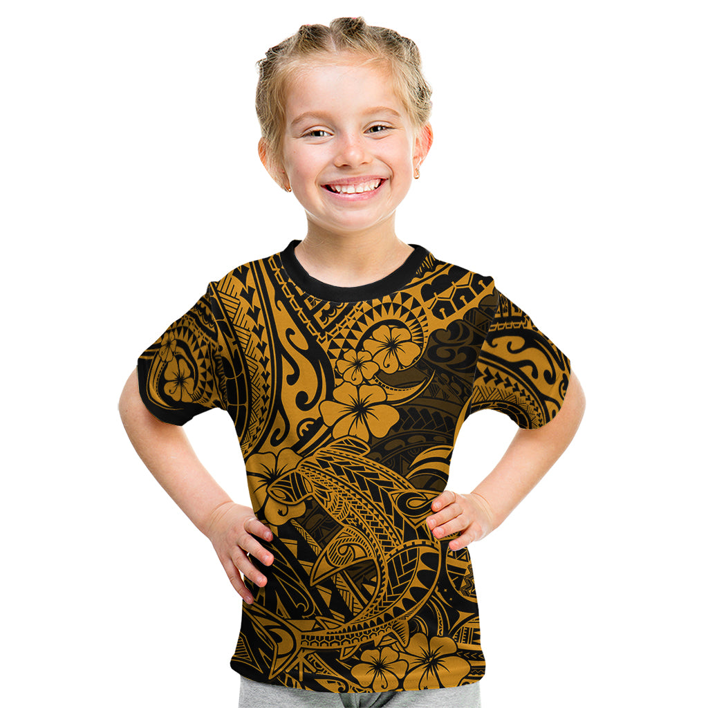 Hawaii Shark Kid T Shirt Polynesian Pattern Gold Version LT01 Gold - Polynesian Pride