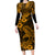 Hawaii Shark Long Sleeve Bodycon Dress Polynesian Pattern Gold Version LT01 Long Dress Gold - Polynesian Pride