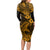 Hawaii Shark Long Sleeve Bodycon Dress Polynesian Pattern Gold Version LT01 - Polynesian Pride