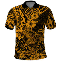 Hawaii Shark Polo Shirt Polynesian Pattern Gold Version LT01 Gold - Polynesian Pride