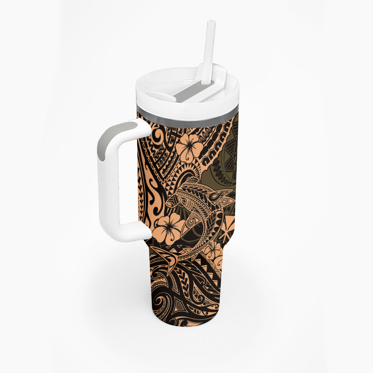 Hawaii Shark Tumbler With Handle Polynesian Pattern Gold Version