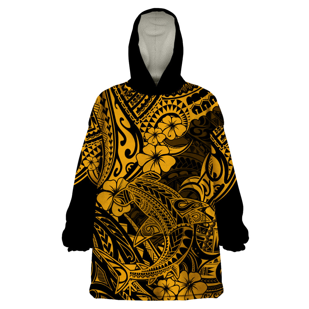 Hawaii Shark Wearable Blanket Hoodie Polynesian Pattern Gold Version LT01 One Size Gold - Polynesian Pride