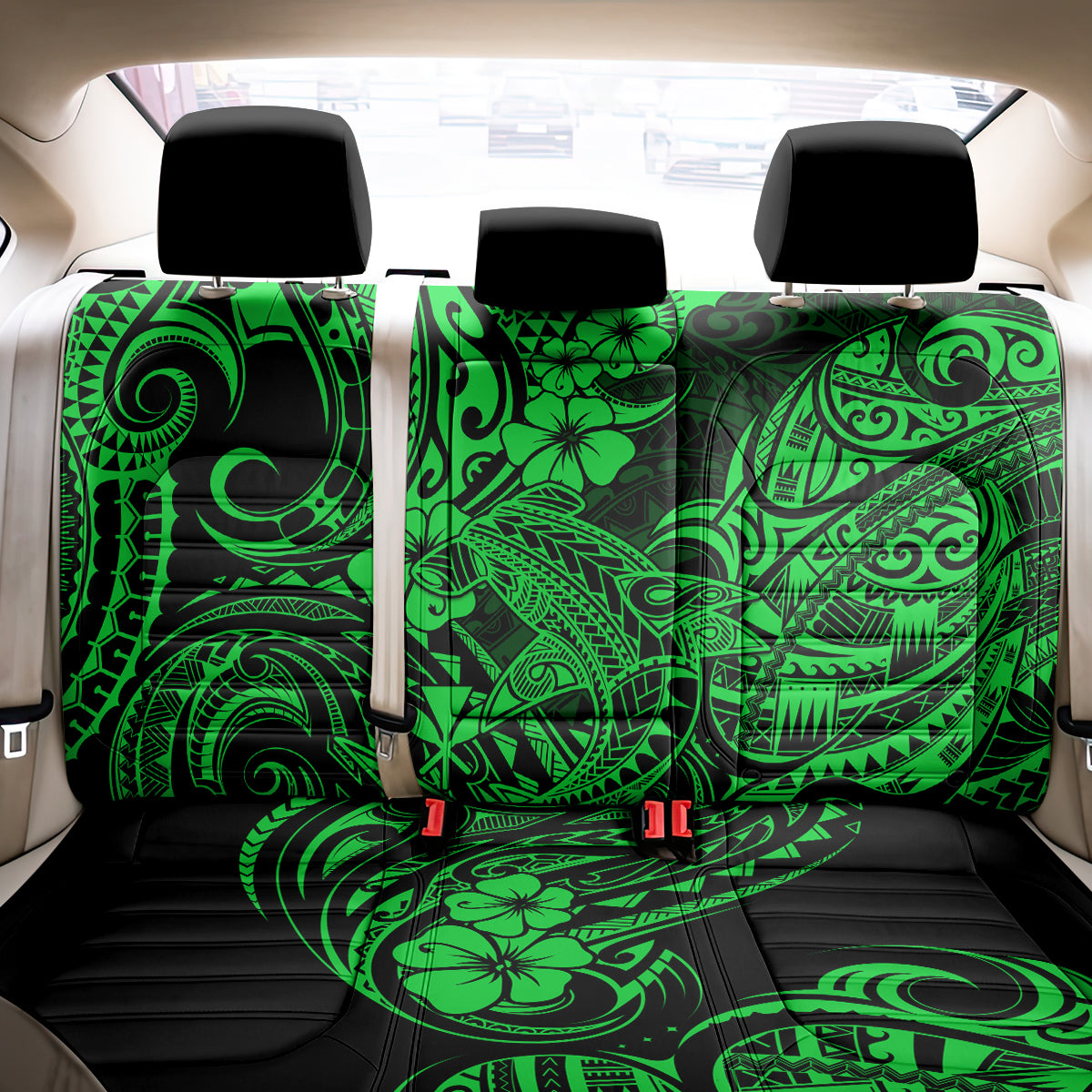 Hawaii Shark Back Car Seat Cover Polynesian Pattern Green Version