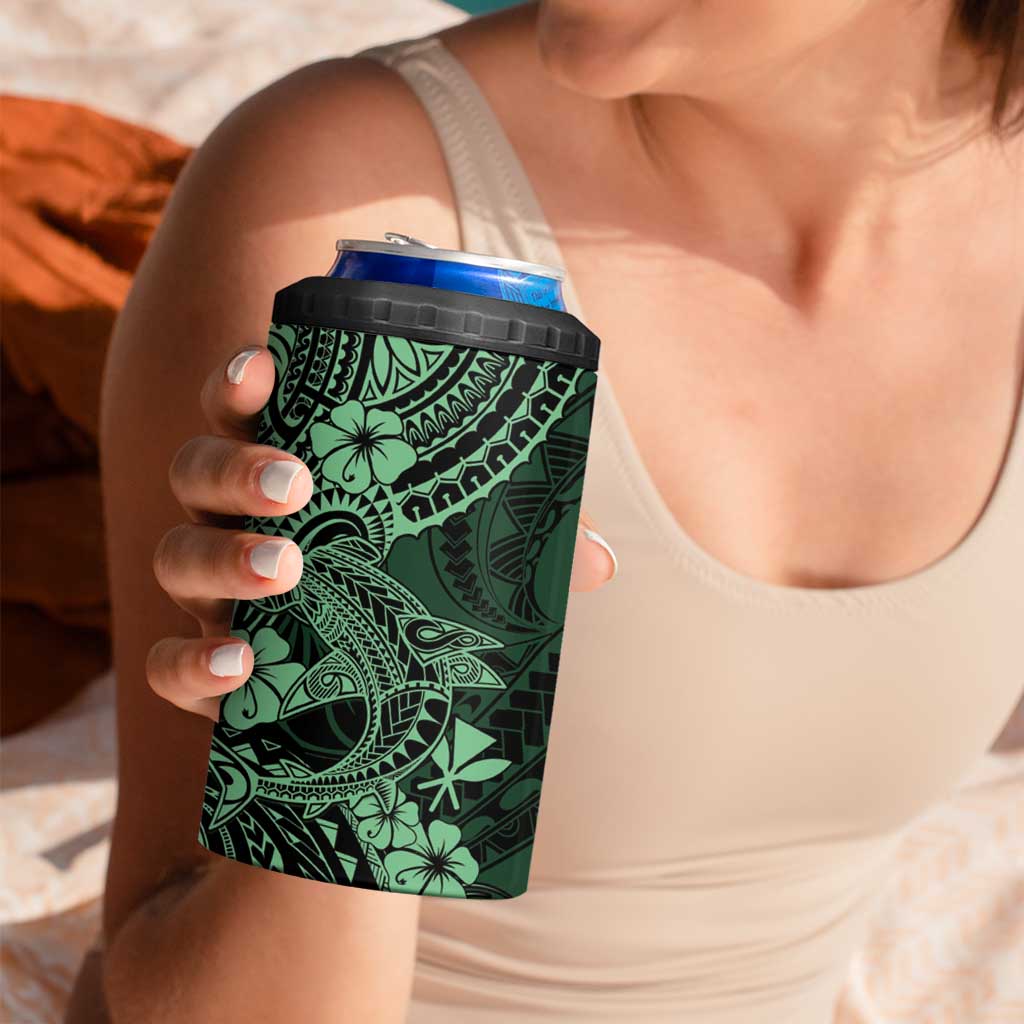 Hawaii Shark 4 in 1 Can Cooler Tumbler Polynesian Pattern Green Version