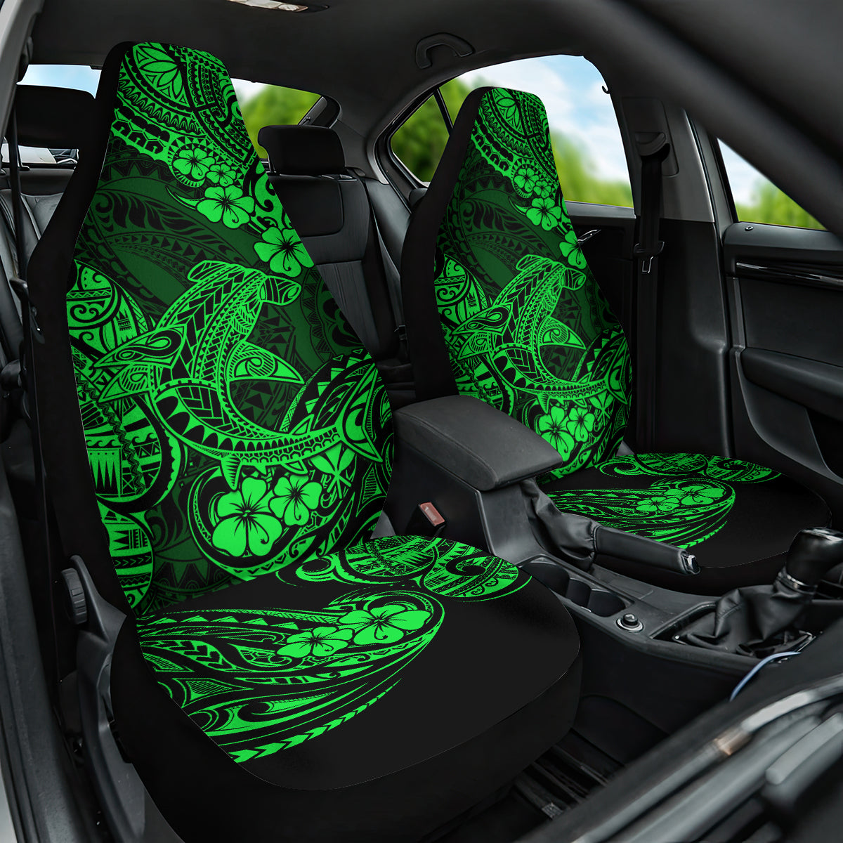 Hawaii Shark Car Seat Cover Polynesian Pattern Green Version LT01 One Size Green - Polynesian Pride