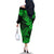 Hawaii Shark Family Matching Off Shoulder Long Sleeve Dress and Hawaiian Shirt Polynesian Pattern Green Version LT01 - Polynesian Pride