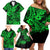 Hawaii Shark Family Matching Off Shoulder Short Dress and Hawaiian Shirt Polynesian Pattern Green Version LT01 - Polynesian Pride