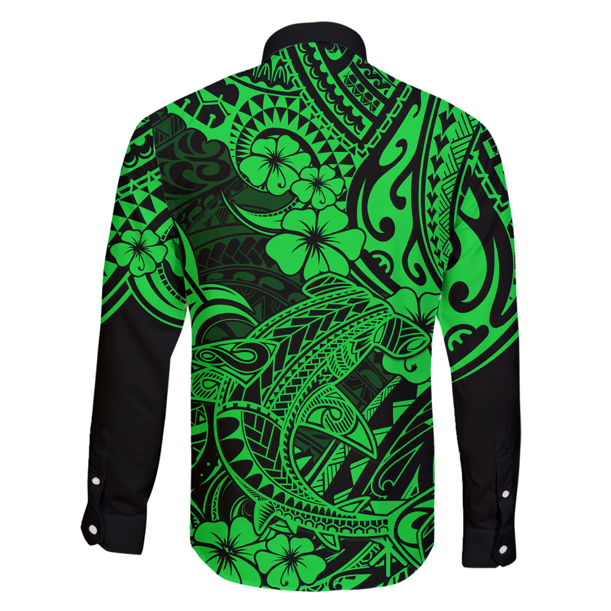 Hawaii Shark Family Matching Short Sleeve Bodycon Dress and Hawaiian Shirt Polynesian Pattern Green Version LT01 - Polynesian Pride