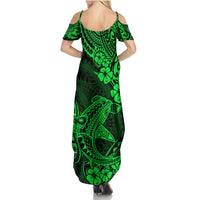 Hawaii Shark Family Matching Summer Maxi Dress and Hawaiian Shirt Polynesian Pattern Green Version LT01 - Polynesian Pride